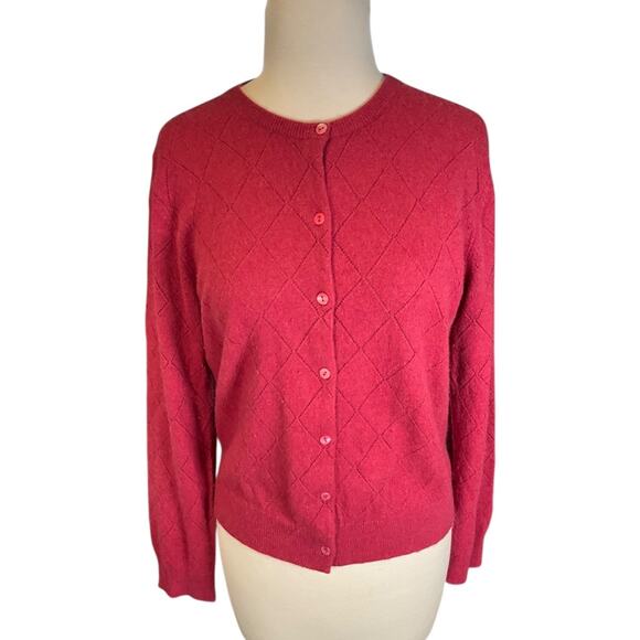 Neiman Marcus 100% Cashmere Cardigan Large Burgundy Button Front Soft Luxery - Picture 11 of 11